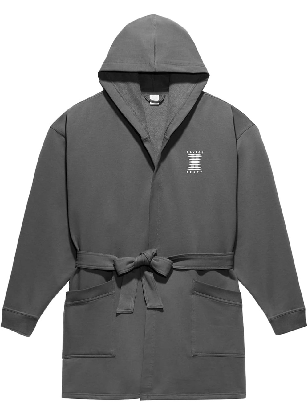 Savage X Fenty Charcoal Hooded Bath Robe with Tie Waist